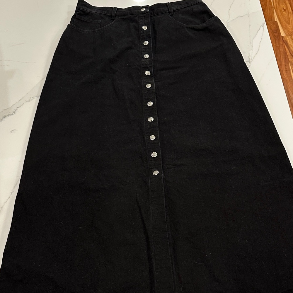 Vintage Roper Maxi Black Denim Skirt with Buttons size Large